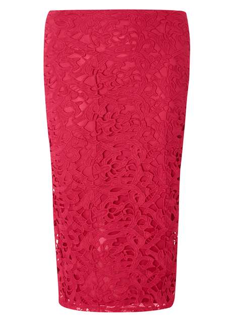 Pink Floral Lace Pencil Skirt